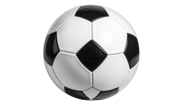 Black and white soccer ball in the center of the image, isolated, against a black background