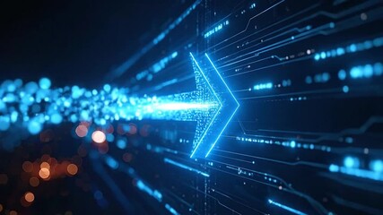 Abstract futuristic digital data flow through a luminous circuit, visualizing advanced technology, high-speed network connections, and information transfer in a vibrant blue cyberspace - Powered by Adobe