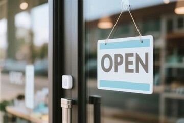 small business recovery 	concept. Open sign hanging on a glass door of a store.