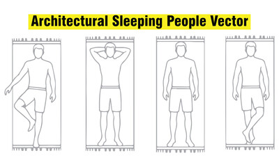 Architectural sleeping people vector set showing top and side views of men and women in various lying, relaxing, and resting positions. 