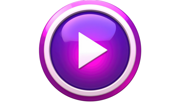 Glossy purple play button with white triangle, bordered by a ring