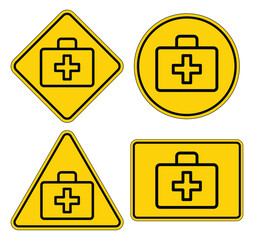 Yellow First Aid Symbols for Health and Safety Signage or Instructional Use
