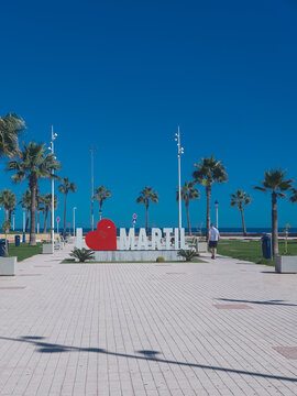 Colorful I Love Martil sign with red heart in Martil Tetouan Morocco