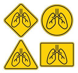 Four Icons of Lungs in Different Shapes on Yellow Background for Health Themes