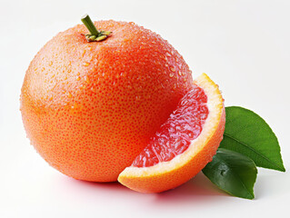 grape fruit with leaf isolated on a white background