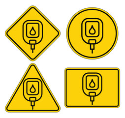 Set of Four Yellow Signs Featuring Fuel Pump Icon in Various Shapes