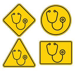 Yellow Medical Symbols with Stethoscope in Various Shapes for Healthcare Use