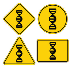 Caution Signs Featuring DNA Helix Symbols on Various Shapes for Safety