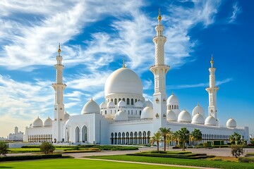 Obraz premium Sheikh Zayed Mosque, Landmark Abu Dhabi, UAE, Islamic Architecture, White Building, Domes