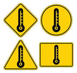 Various Thermometer Warning Signs in Different Shapes and Formats