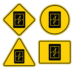 Warning Signs with Electric Symbol in Various Shapes and Designs