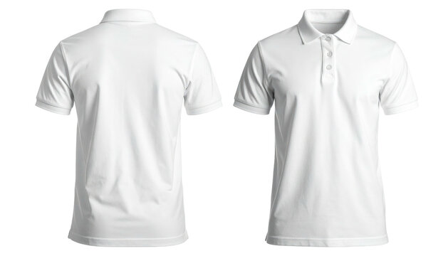 White, short-sleeve polo shirt shown from the front and back view, against a transparent background