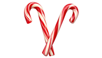 Two candy canes crossing each other, white and red stripes against a dark background, festive and shiny