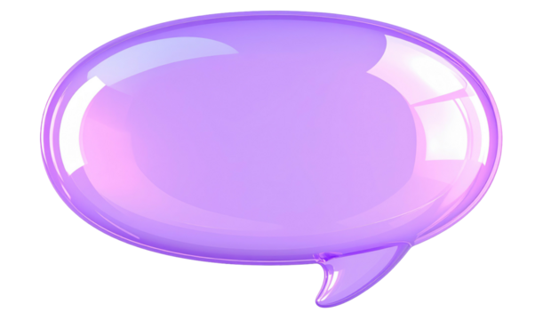 Glossy, purple chat bubble with a curved, speech-like form isolated on a black background, casting subtle highlights - Powered by Adobe