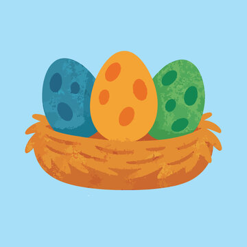 Dinosaur eggs in a nest vector icon. Isolated flat cartoon illustration of prehistoric spotted eggs for kids' design
