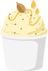 Flat Creamy Ice Cream Cup with Almond and Caramel Syrup Dessert