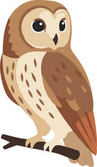 Flat Detailed Illustration of a Brown Owl Perched on a Branch