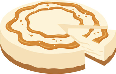 Simple Flat Style Caramel Cheesecake Dessert with Slice Removed Illustration