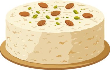 Flat Illustration Delicious Halwa Indian Sweet Dessert Garnished with Almond and Pistachio