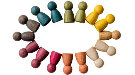 Colorful Wooden Game Pieces Arranged in a Circle on a Transparent Background, PNG
