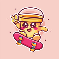 happy bucket character mascot playing skateboard isolated cartoon