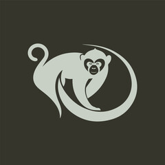 Fototapeta premium Silhouette style minimal gibbon t-shirt design featuring elegant black vector art of a swinging gibbon, perfect for wildlife lovers, jungle explorers, animal enthusiasts, minimalist fashion fans, and 