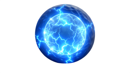 A glowing orb of energy with lightning isolated on transparent background