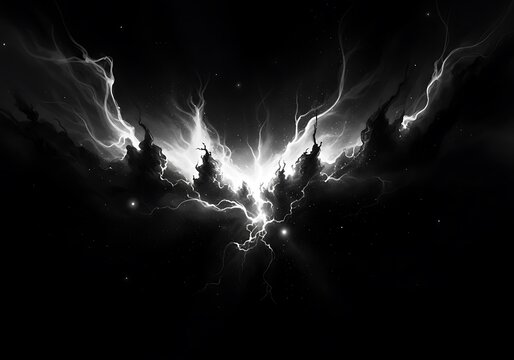 Dramatic lightning storm over dark forest silhouette