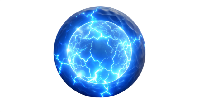 A glowing orb of energy with lightning isolated on transparent background