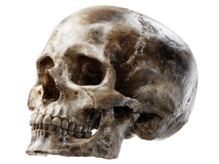 Detailed Human Skull Anatomical Model with Rough Texture and White Powder Coating on Transparent Background for Medical and Educational Purposes, PNG