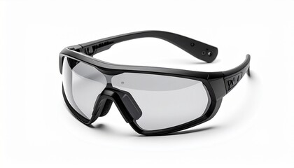 Black Framed Transparent Lens Safety Glasses on White Background