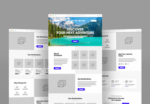 Adventure Travel Landing Page Wireframe Template for Website