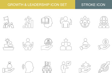 Business Growth and Leadership Icon Set | Success, Teamwork, Motivation, Innovation, Learning, Finance, Support, Goal Icons Collection