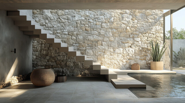 Contemporary stone wall interior and exterior spaces background