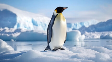 Fototapeta premium penguin stands gracefully on an ice floe in Antarctica