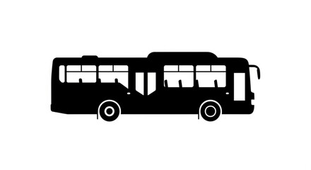 Silhouette of a public transportation bus with visible windows and wheels on a white background view