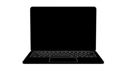 A minimalist illustration of a laptop with a black screen and a white outline on a white background