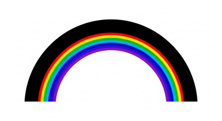 A colorful rainbow arc with red yellow green blue and purple stripes against a black background design