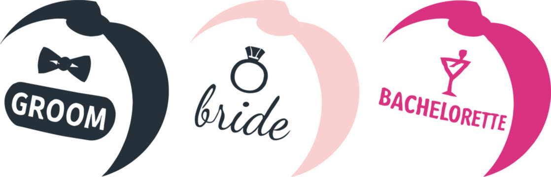 Groom Bride and Bachelorette Party Vector Logos and Icons for Wedding Celebrations and Events