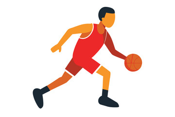 Basketball player dribbling the ball in a flat vector style