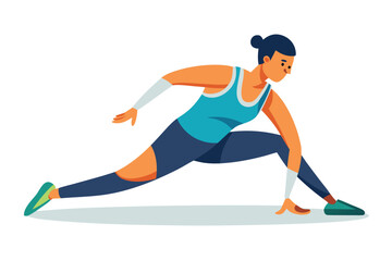 A focused woman in sportswear stretches, embodying flexibility and wellness