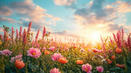 Fresh real daisy flowers, blossoms, growing in meadow grass on a warm sunny spring summer