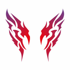 Red and Purple Gradient Tribal Wing Tattoo Design