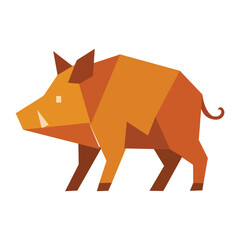 Stylized illustration of a wild boar designed with geometric shapes and polygons, showcasing a modern, low-poly origami aesthetic in warm orange tones.