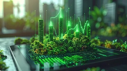 Green energy and financial graph concept sustainable growth visualized with plants and technology - Powered by Adobe