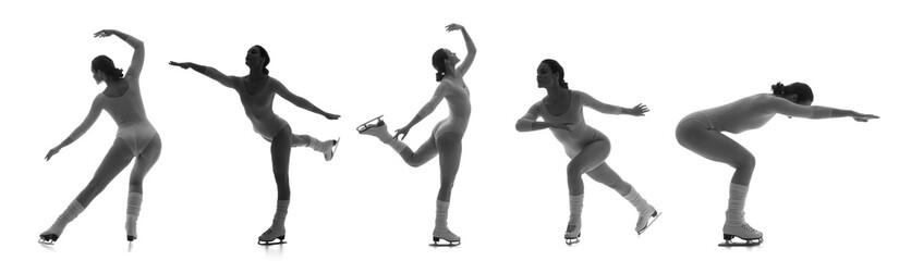 Silhouettes of female figure skater on white background © Pixel-Shot