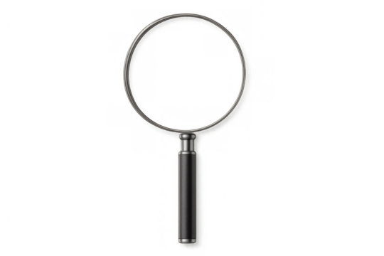 Magnifying glass on a transparent background, representing concepts of searching and zooming in on details