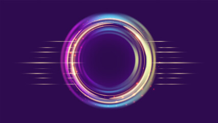 Holographic gold ring portal with neon energy effect