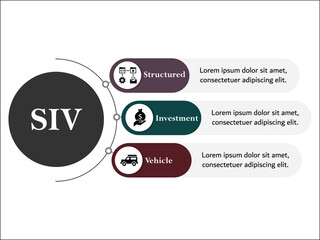 SIV - Structured Investment Vehicle acronym. Infographic template with icons and description placeholder