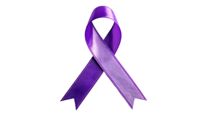 Purple awareness ribbon; satin texture. On a black background. Symbol of support for various causes